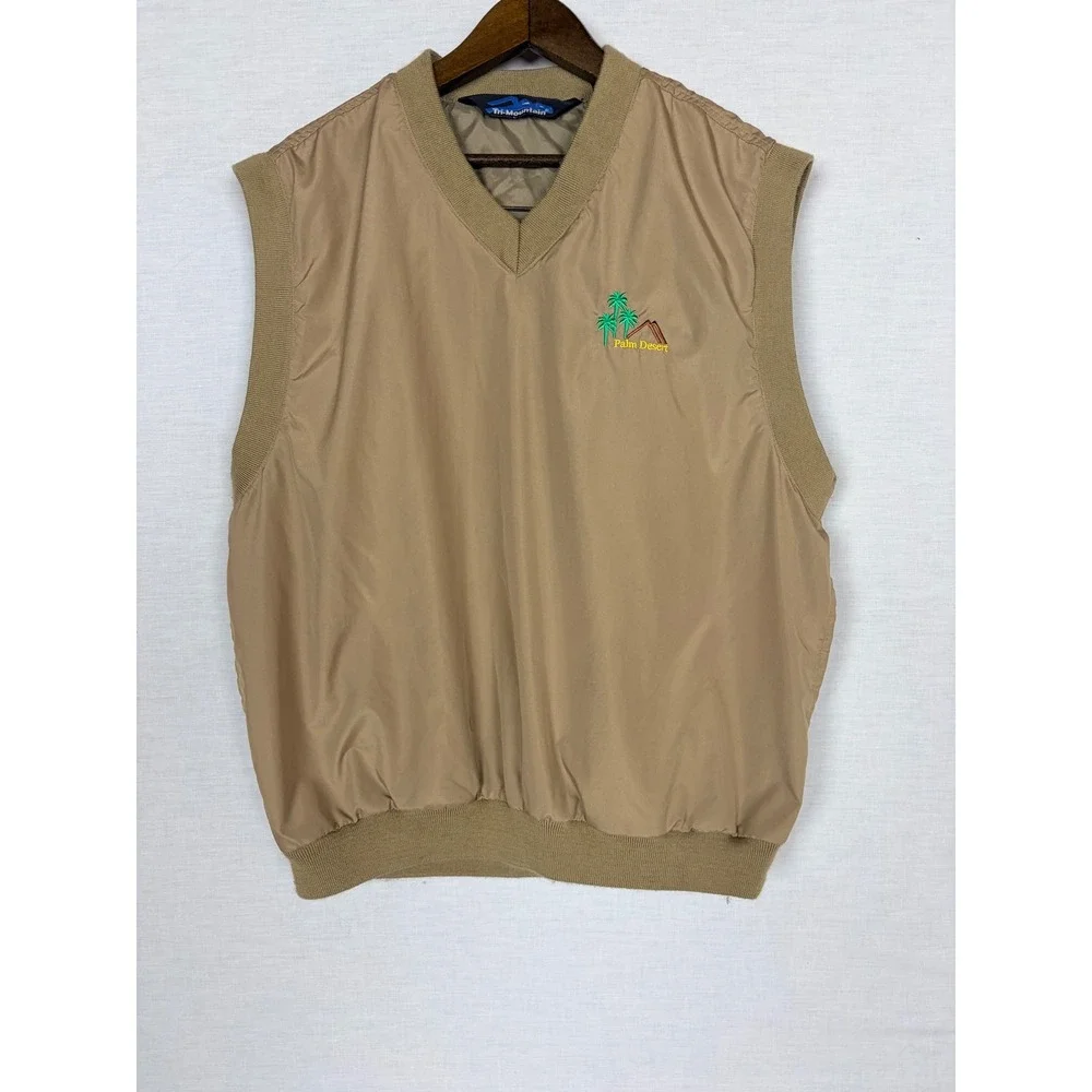 Tri-Mountain Palm Desert Windbreaker Vest Mens Small‎ Tan Khaki V-Neck Golf S